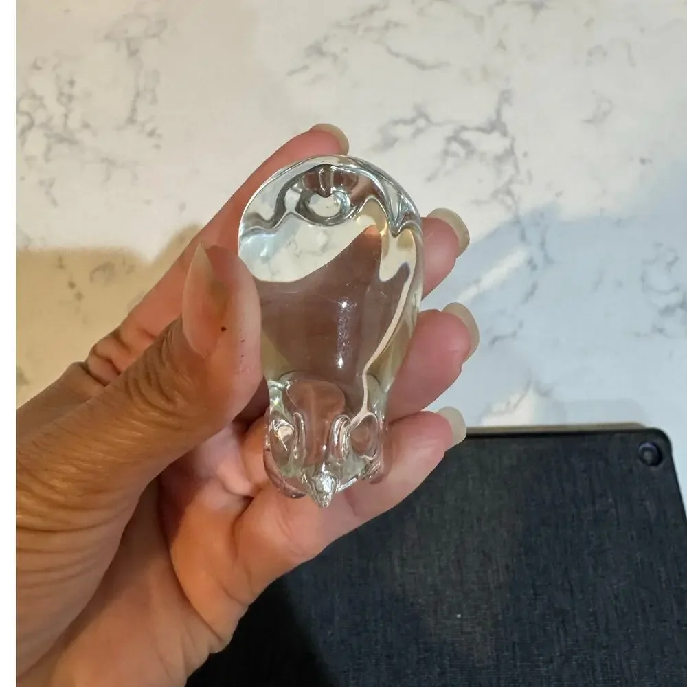 Vintage clear crystal glass hand blown mouse figurine paperweight ring holder